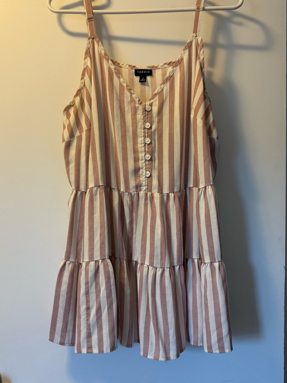torrid Pink and White Striped Tiered Button-Front tunic tank